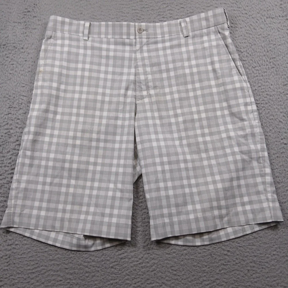 Nike Golf‎ Dri-FIT Shorts Men's 36 Grey White Plaid Gingham Check Performance